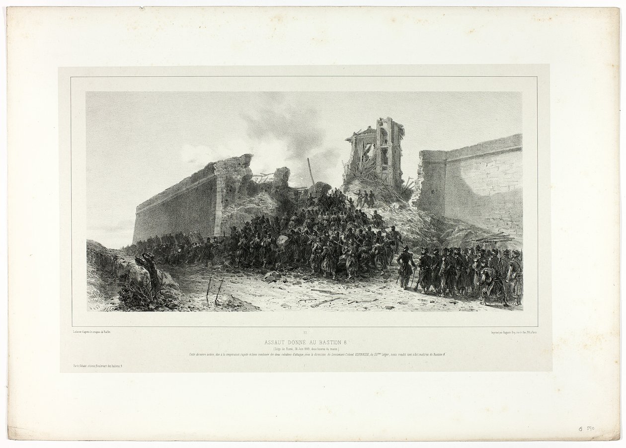 Assault of bastion no.8, from Souvenirs d’Italie: Expedition de Rome by Francois Hippolyte Lalaisse