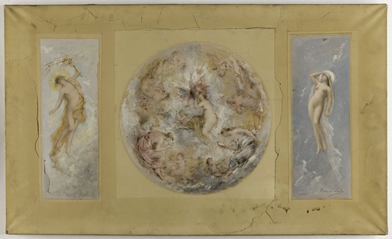 Sketch for the Town Hall of Pantin: Cupid and Psyche - Day and Night, in 1886 by Francois Lafon