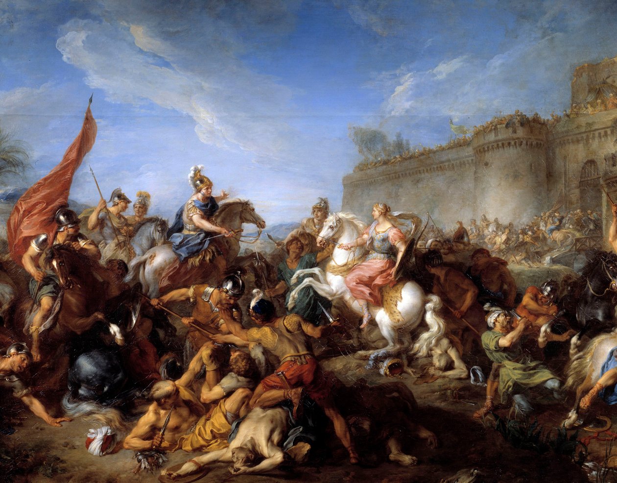 Tancrede giving arms to Clorinde Illustration for the poem La jerusalem delivree by Torquato Tasso by François Lemoyne