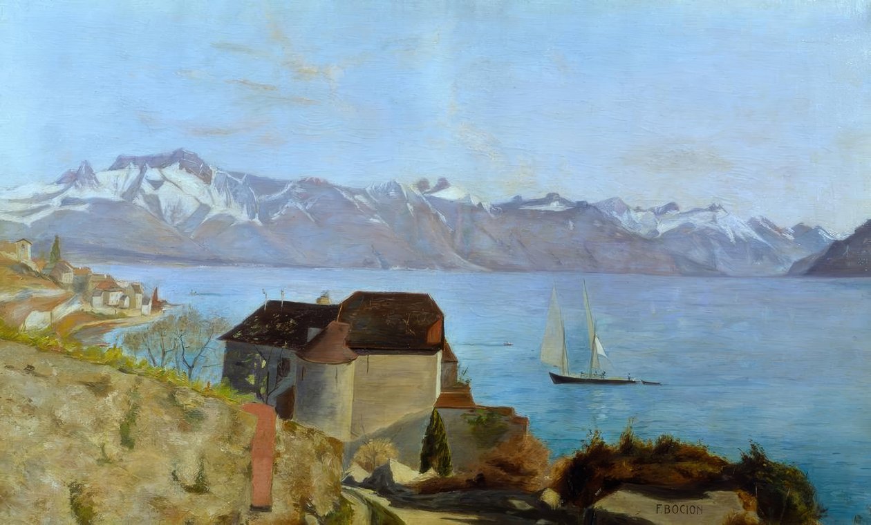 The Castle of Glérolles and Lake Geneva by Francois Louis David Bocion