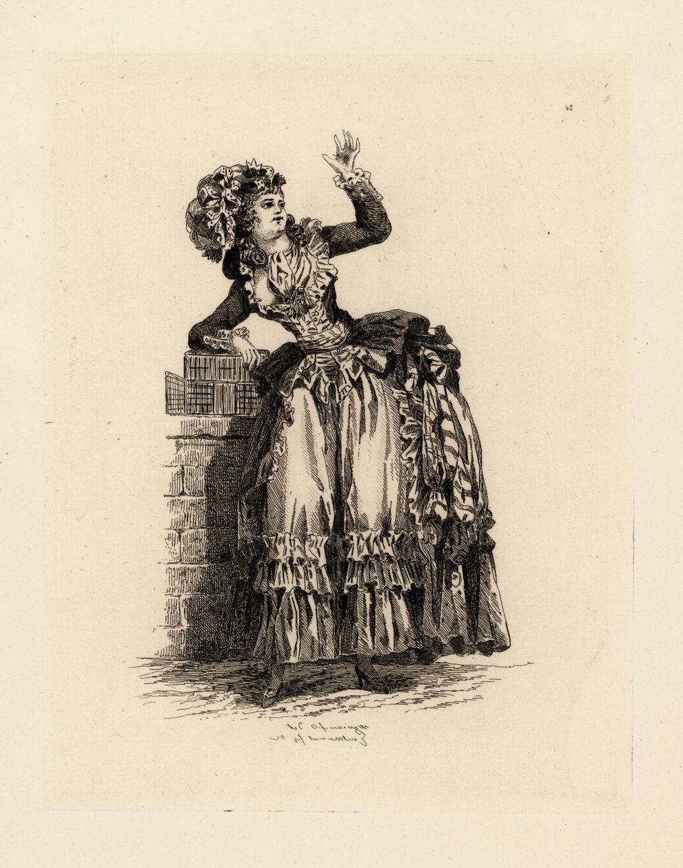 Fashionable Woman in Bonnet a la Nicolet, Era of Marie Antoinette by Francois Louis Joseph (after) Watteau