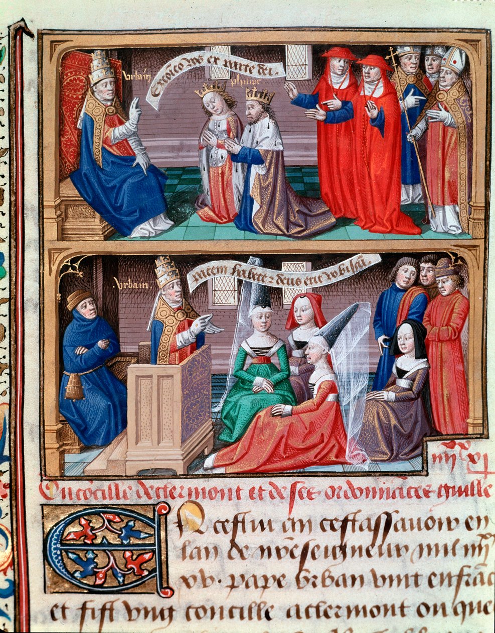 Council of Clermont (1095): preaching of the First Crusade by Urbain II - Excommunication by Pope Urban II of Philip I, King of France and Bertrade of Montfort in 1095 - Pope Urbain III addresses four young women by Maître François
