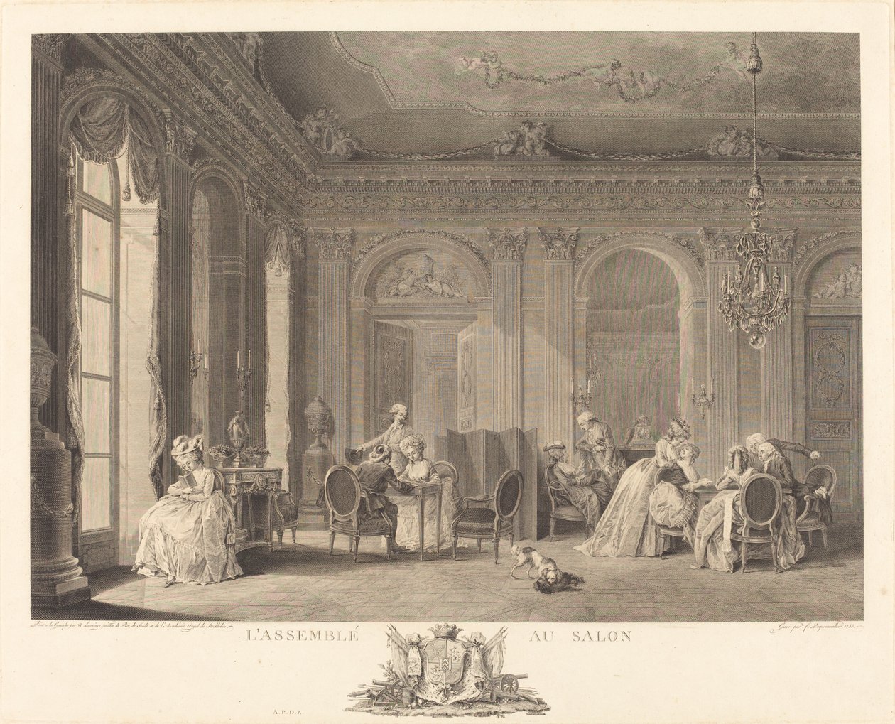 The Assembly in the Salon by Francois Nicolas Barthelemy Dequevauviller after Nicolas Lavreince