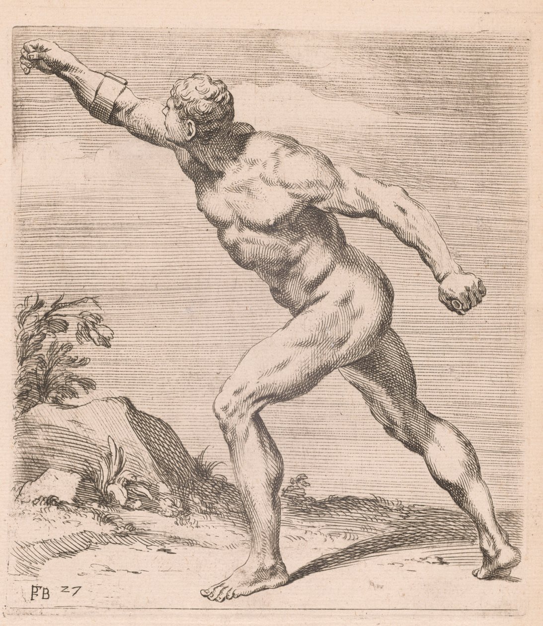 A Nude Fighting Man, side view, turned to left by Francois Perrier