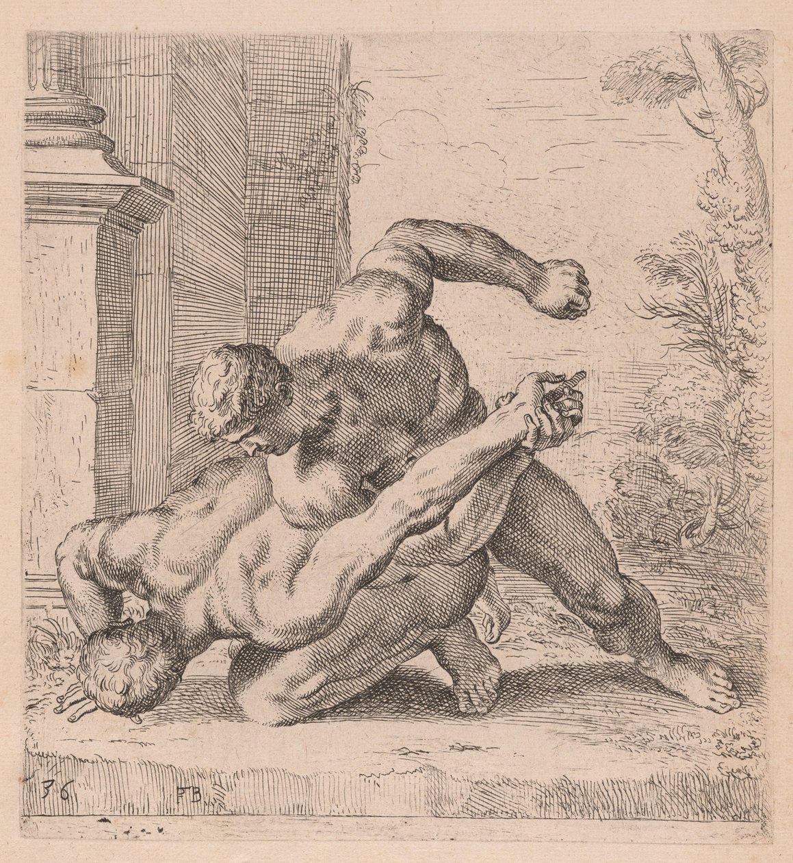 The Medici Wrestlers, Side View, Turned to Left [Plate 36] by Francois Perrier