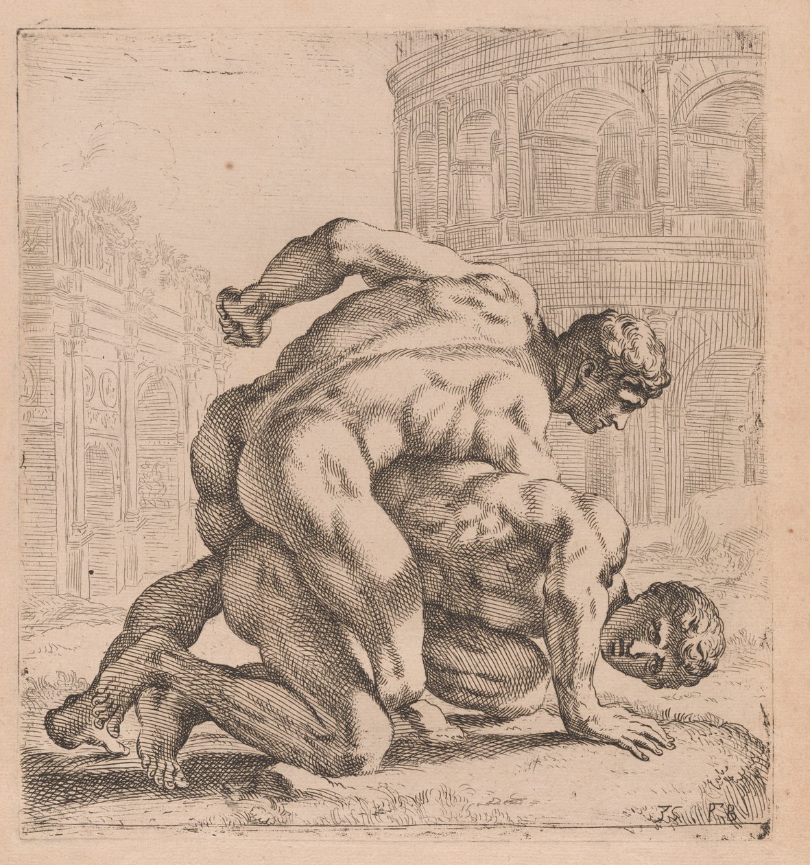 The Medici Wrestlers, side view, turned to right [plate 35] by Francois Perrier
