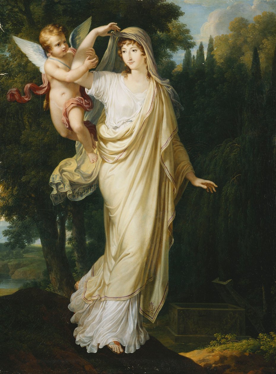 Posthumous Portrait of the Marquise Fanny Grimaldi, nee Baronne von Burkenwald, Princess of Santa Cruce, Marquise de Monaco et de Genes About to Join Her First Husband, the Marquis Giovanni Battista Grimaldi at His Grave, 1804 by Francois Xavier Fabre