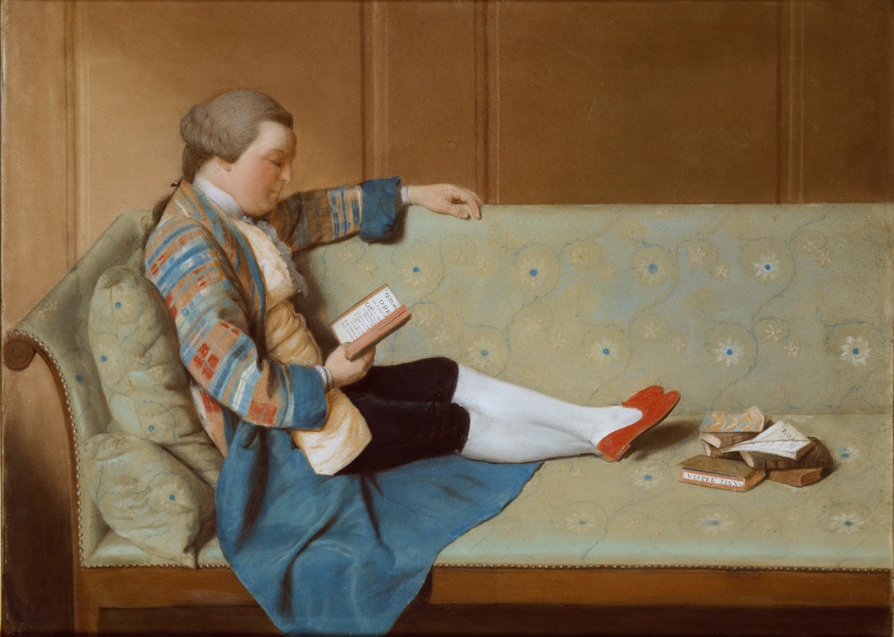 Portrait of a Man reclining on a Sofa, reading by Francois Xavier Vispre
