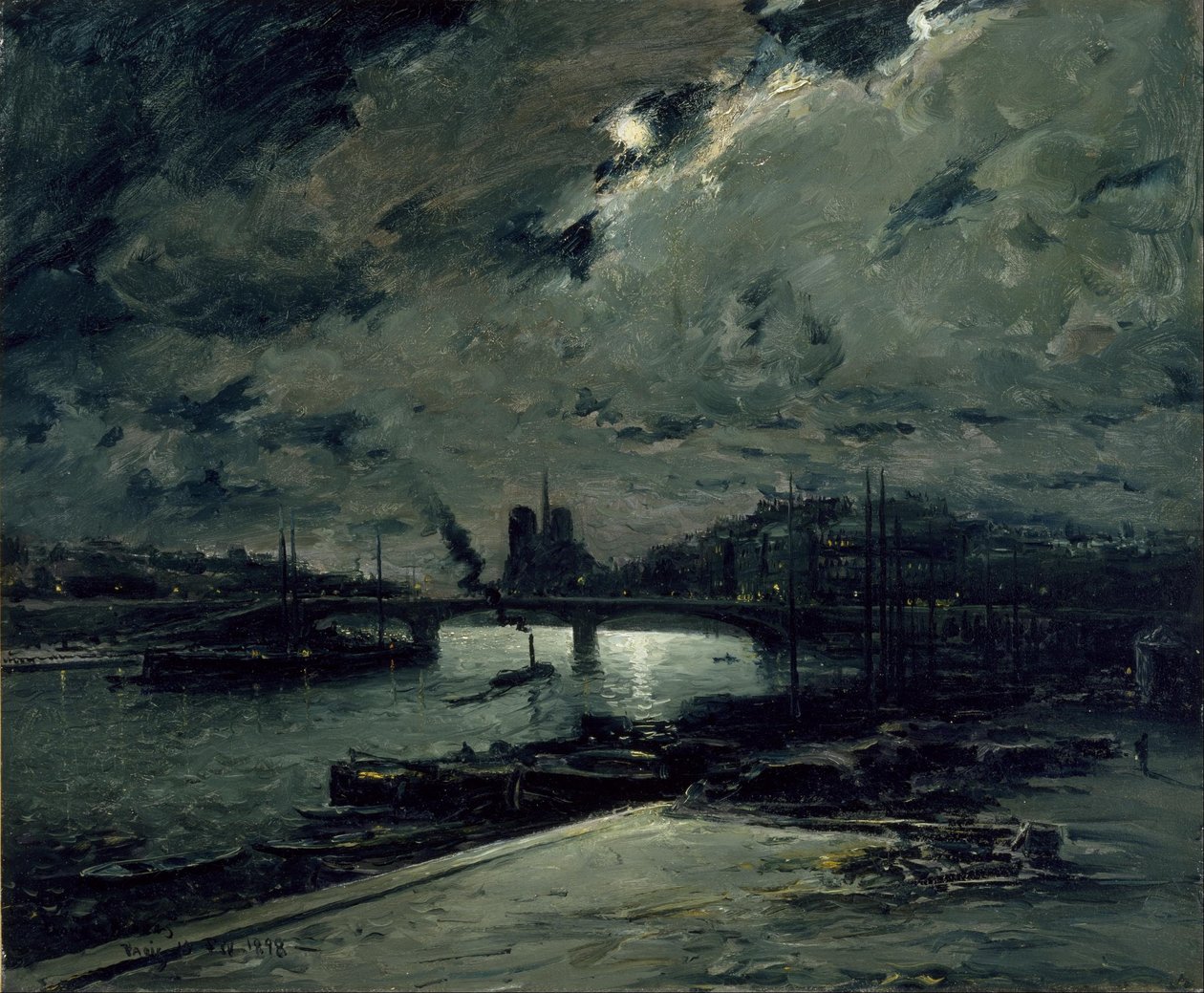 Quai a la Seine, Paris, by Moonlight by Frank Myers Boggs
