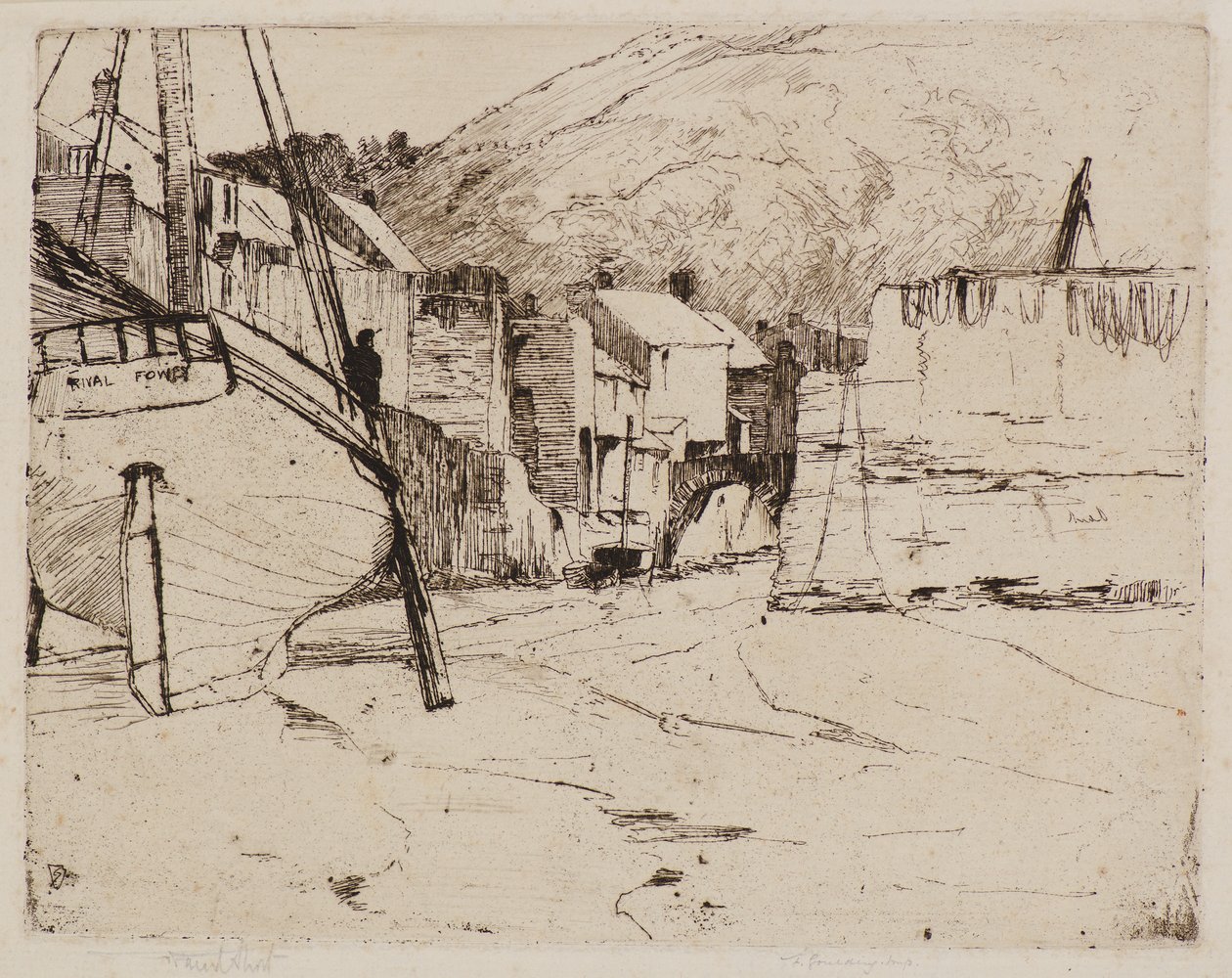Polperro Harbour with Bridge by Frank and Goulding Frederick Short