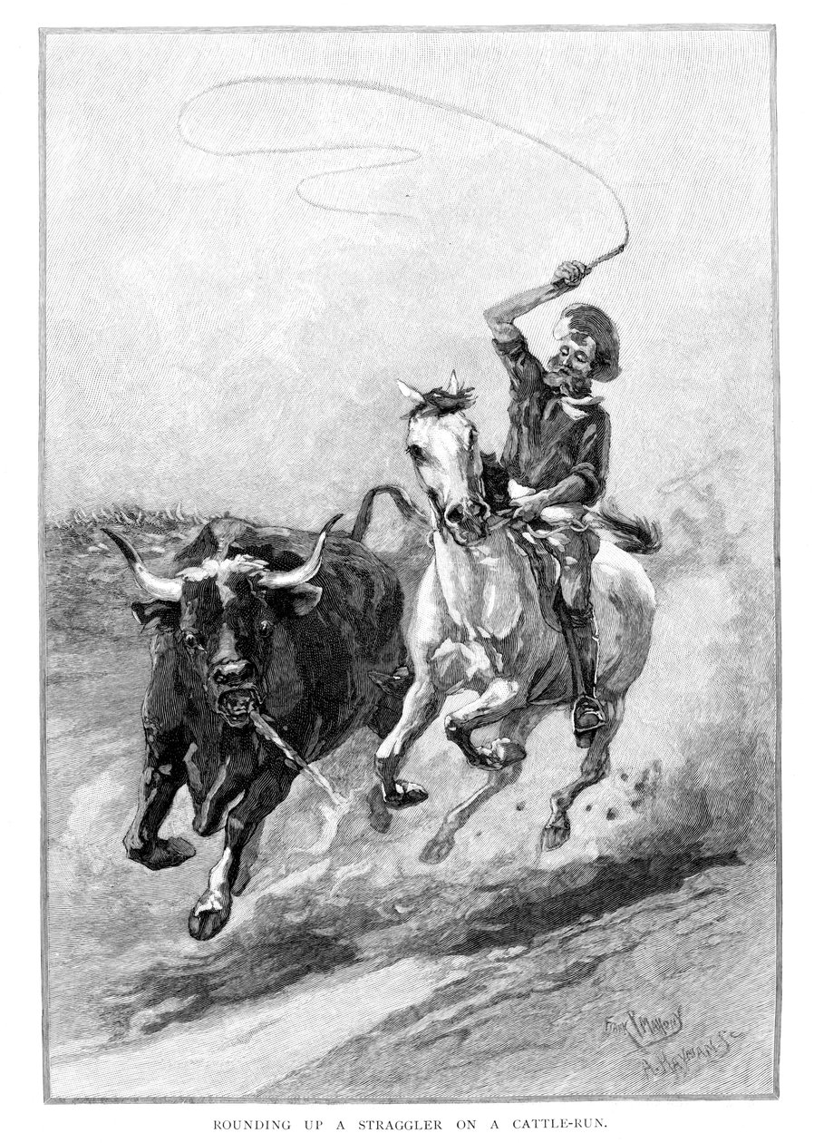 Rounding Up A Straggler On A Cattle Run, Australia, 1886 by Frank P. Mahony