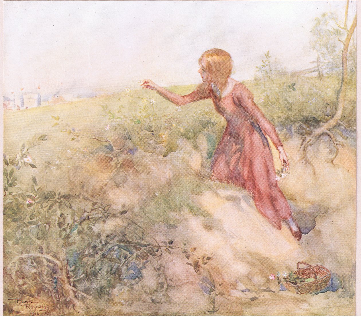 Soon after sunrise in the morning she stole out from the tent and rambling into some fields a short distance plucked a few roses by Frank Reynolds