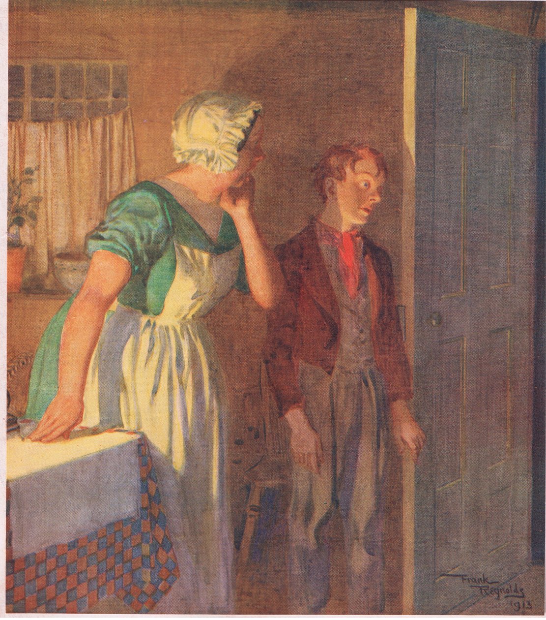 The child hastened to the door, and disappeared as rapidly as she had come, c.1920 by Frank Reynolds