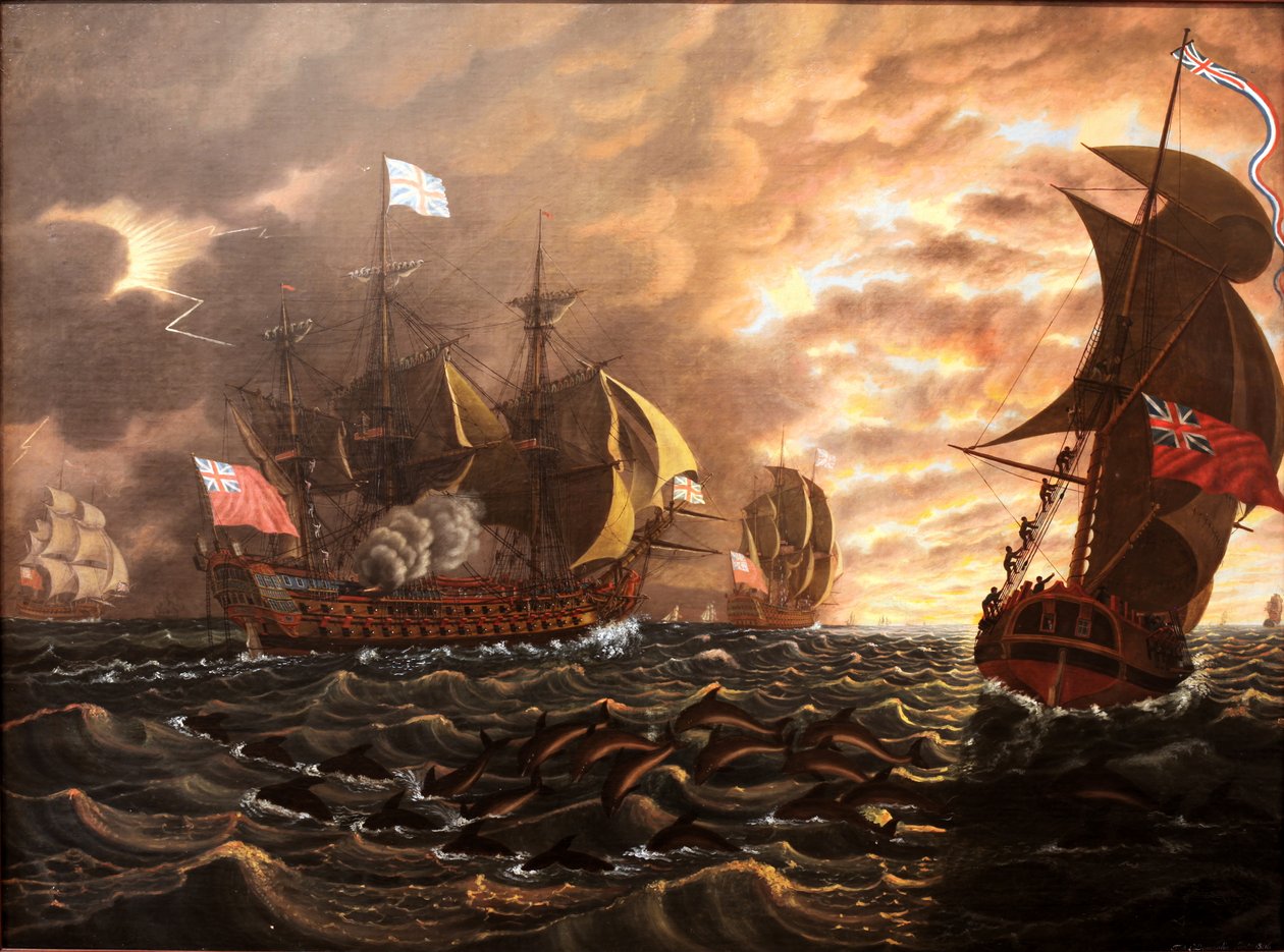 Flotilla of Ships Flying British Colours by François Aimé Louis Dumoulin
