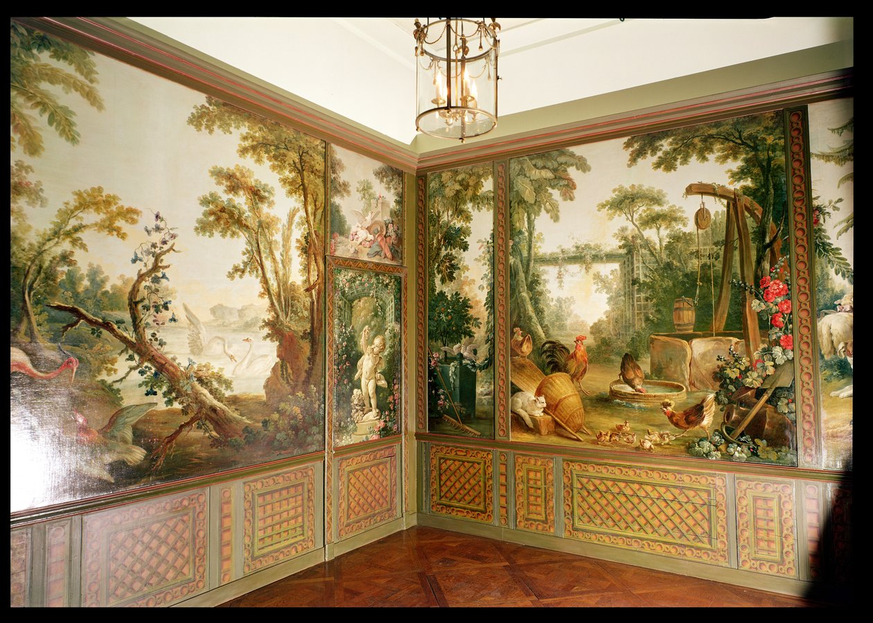 Painted wall panels in the Salon of Gille Demarteau by François Boucher