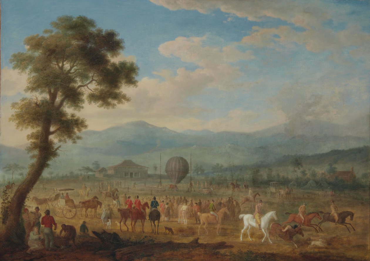 View of Jura with a hot air balloon by François Jules Bourgoin