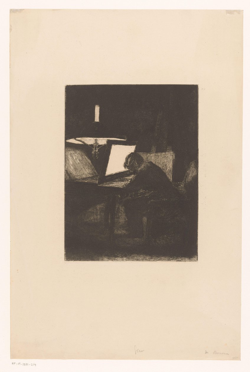 Etcher by Lamplight (Six Eaux-fortes, drawn and engraved by F. Bonvin, Painter) by François Bonvin