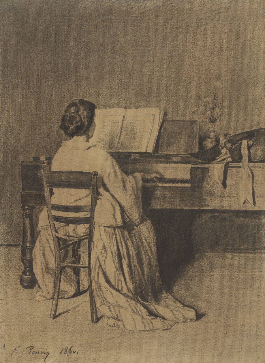 Woman at the Piano, Seen from the Back by François Bonvin