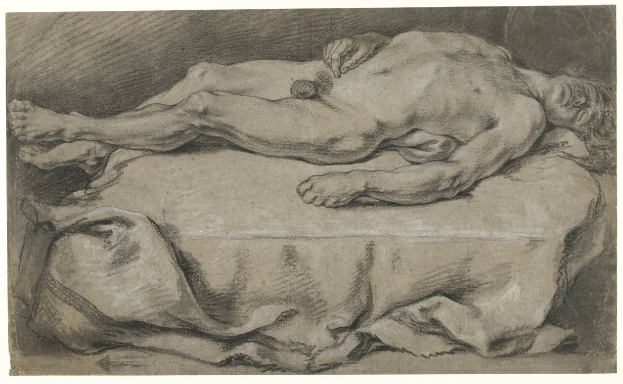 Anatomical Study of a Reclining Male Nude by François Boucher (manner of)
