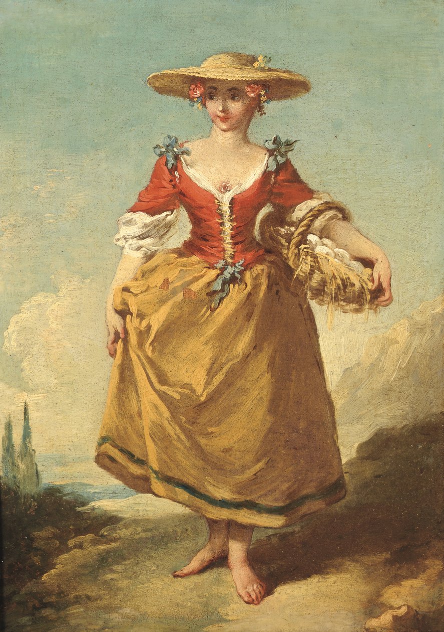 A Peasant Girl in a Landscape Carrying a Basket of Eggs by François Boucher
