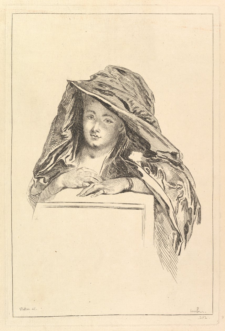 Bust Portrait of a Woman wearing a Hooded Mantle by François Boucher