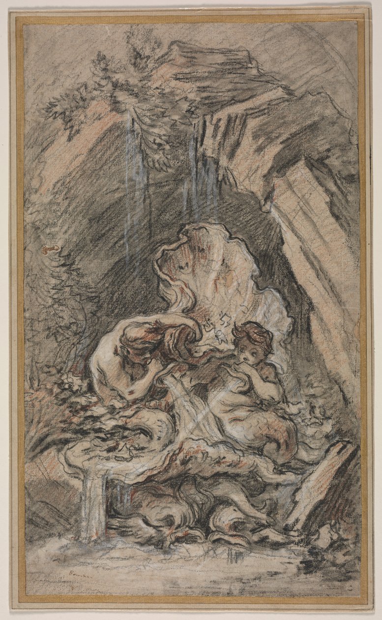 Fountain with Two Tritons Blowing Conch Shells by François Boucher