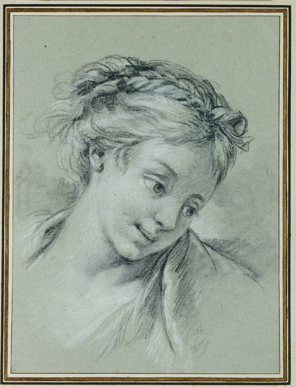 Head of a Girl Looking Down to the Right by François Boucher