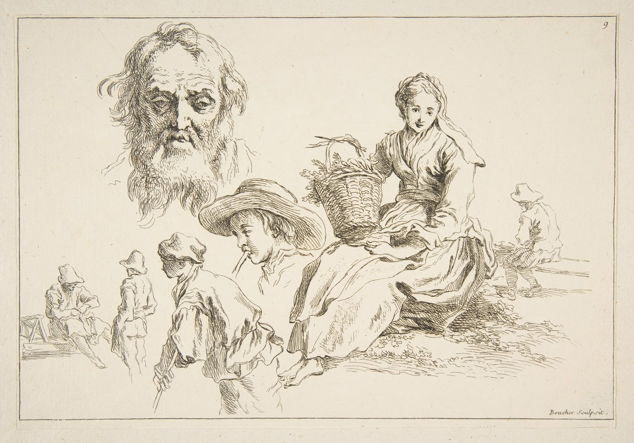 Sheet of Sketches, ca. 1735 by François Boucher