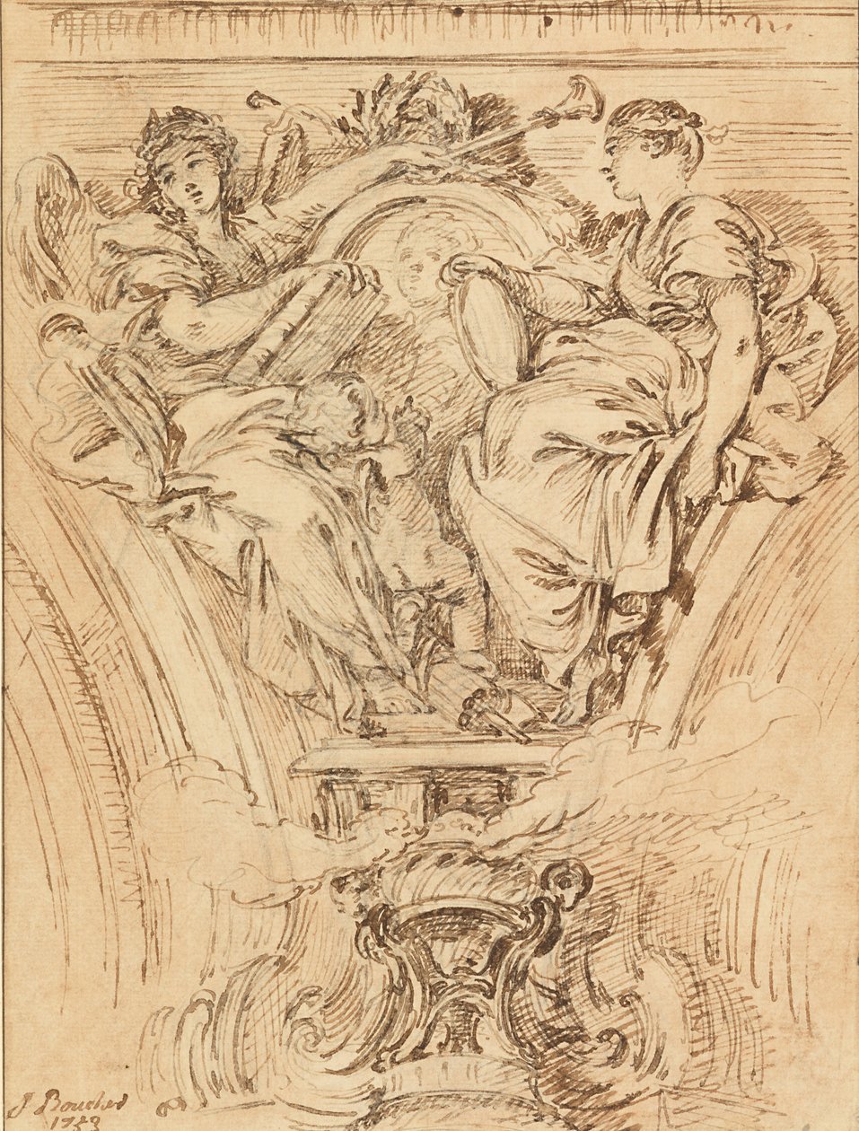 Spandrel Decoration: Fame and Truth Applauding Louis XV by François Boucher