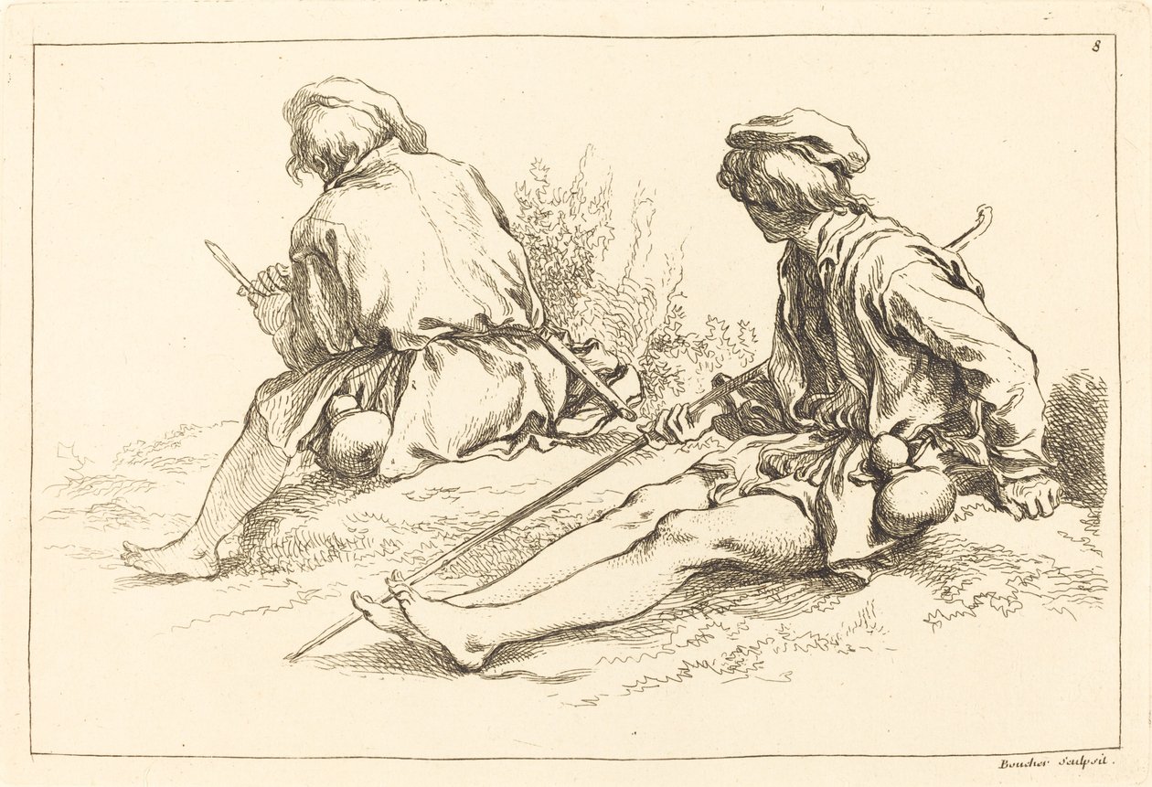 Seated Shepherd Boys by François Boucher after Abraham Bloemaert