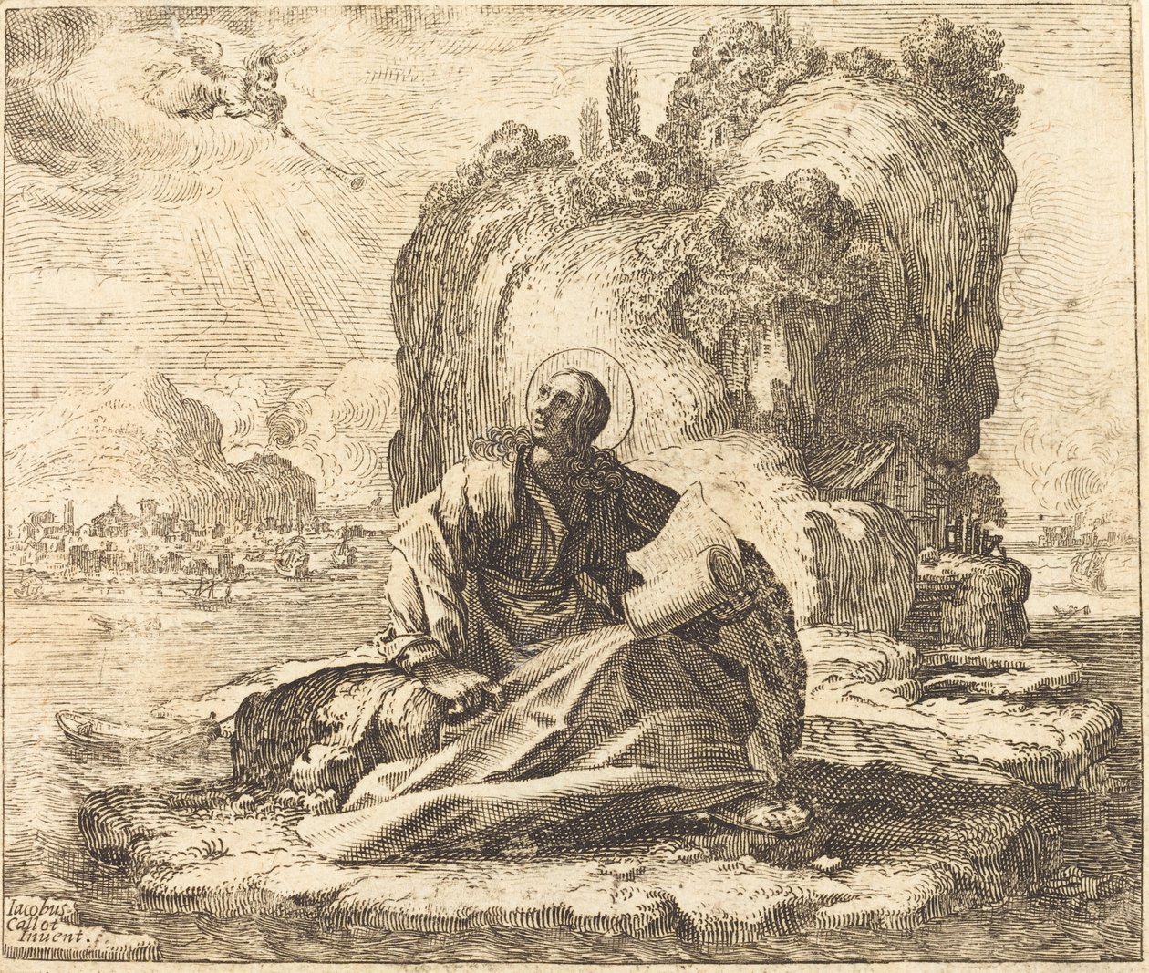 Saint John on the Isle of Patmos by François Collignon after Jacques Callot