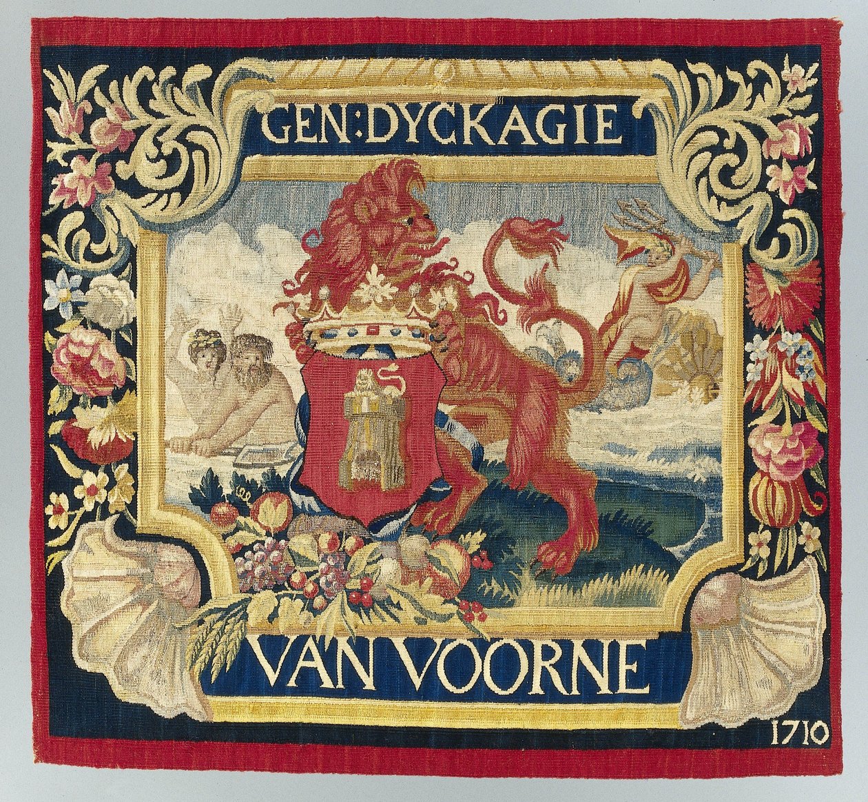 Cushion Cover with a Symbolic Representation and the Coat of Arms of Voorne by François Coppens (attributed to)