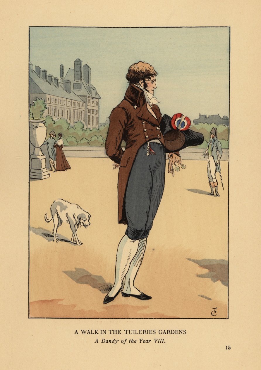 A walk in the Tuileries Gardens. A dandy of the Year VIII by François Courboin