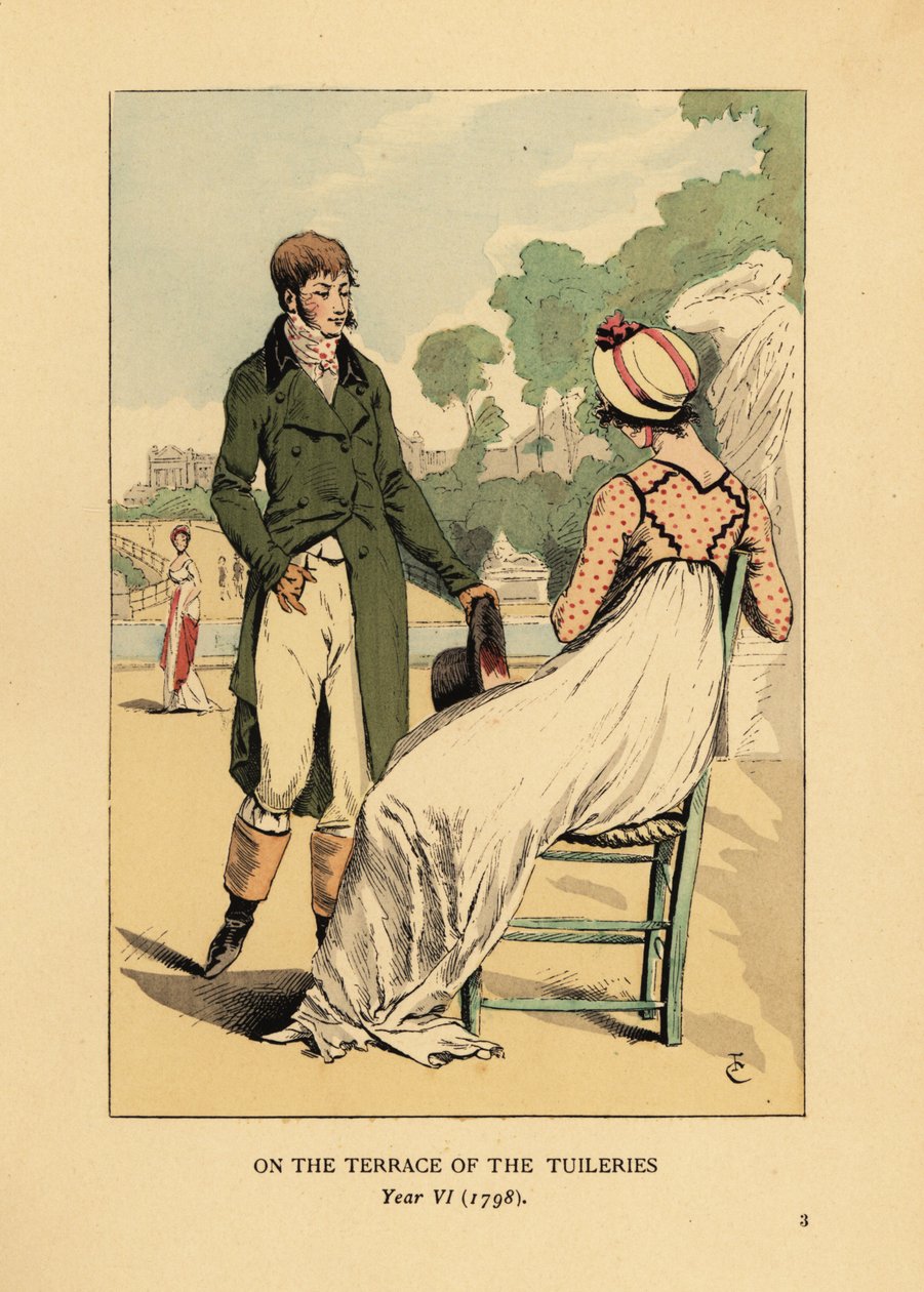 Fashionable Couple on the Terrace of the Tuileries, Paris, Year VI by François Courboin