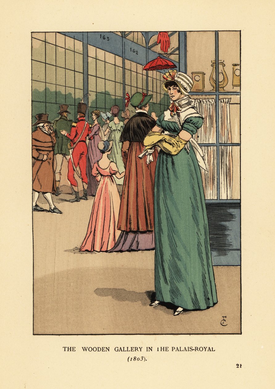 Fashionable Woman Shopping in the Wooden Gallery in the Palais Royal, Paris by François Courboin