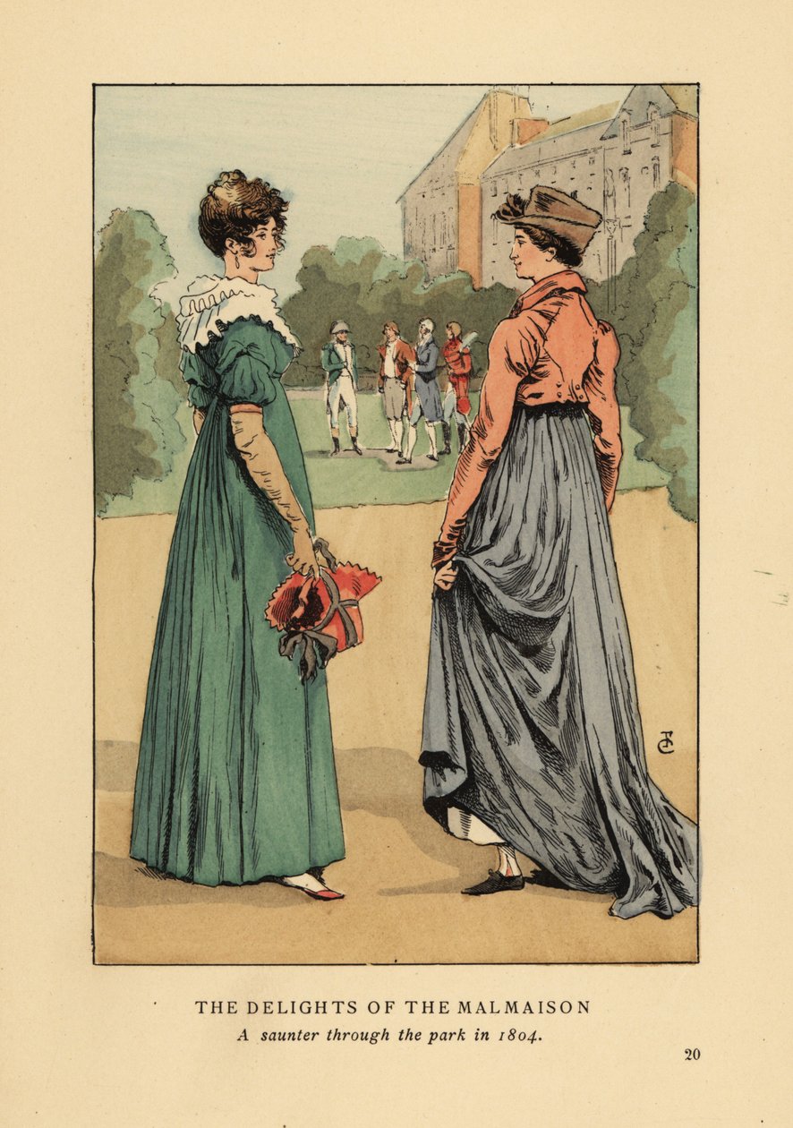 Fashionable Women Enjoying the Delights of Chateau de Malmaison. A Saunter Through the Park in 1804. From Octave Uzanne