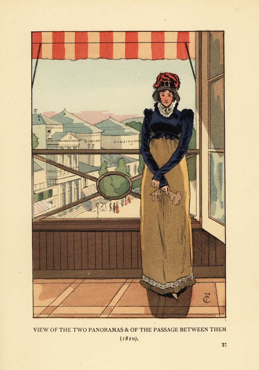 Woman at Window Overlooking the Panoramas and the Passage des Panoramas, on Boulevard Montmartre, Paris by François Courboin