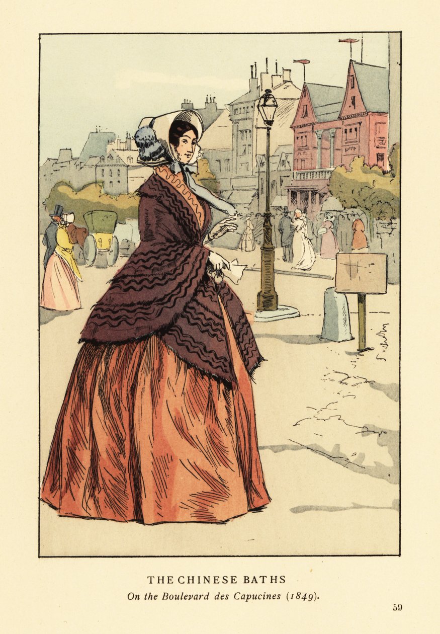 Woman in Front of the Chinese Baths on the Boulevard des Capucines by François Courboin