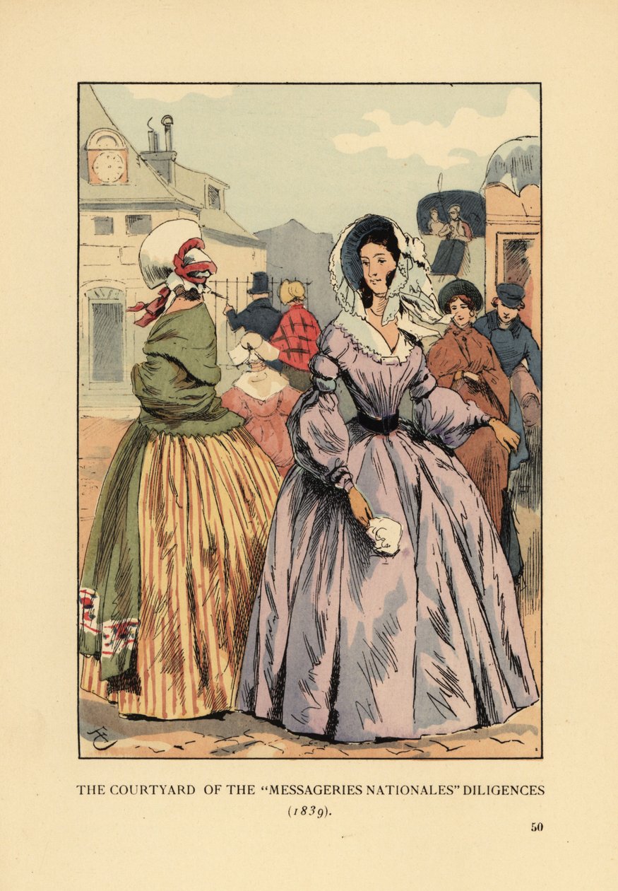 Women waiting for stage coaches in Paris by François Courboin