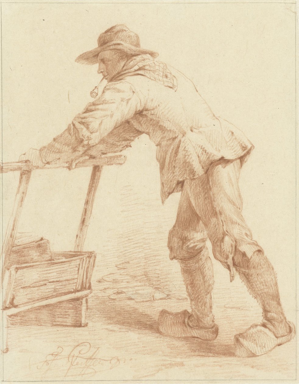Boy in Clogs, Pushing a Sled (?) by François Joseph Pfeiffer (II)