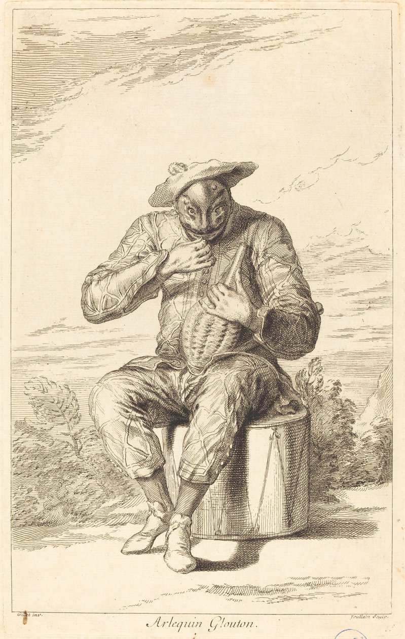 Gluttonous Harlequin by François Joullain after Claude Gillot