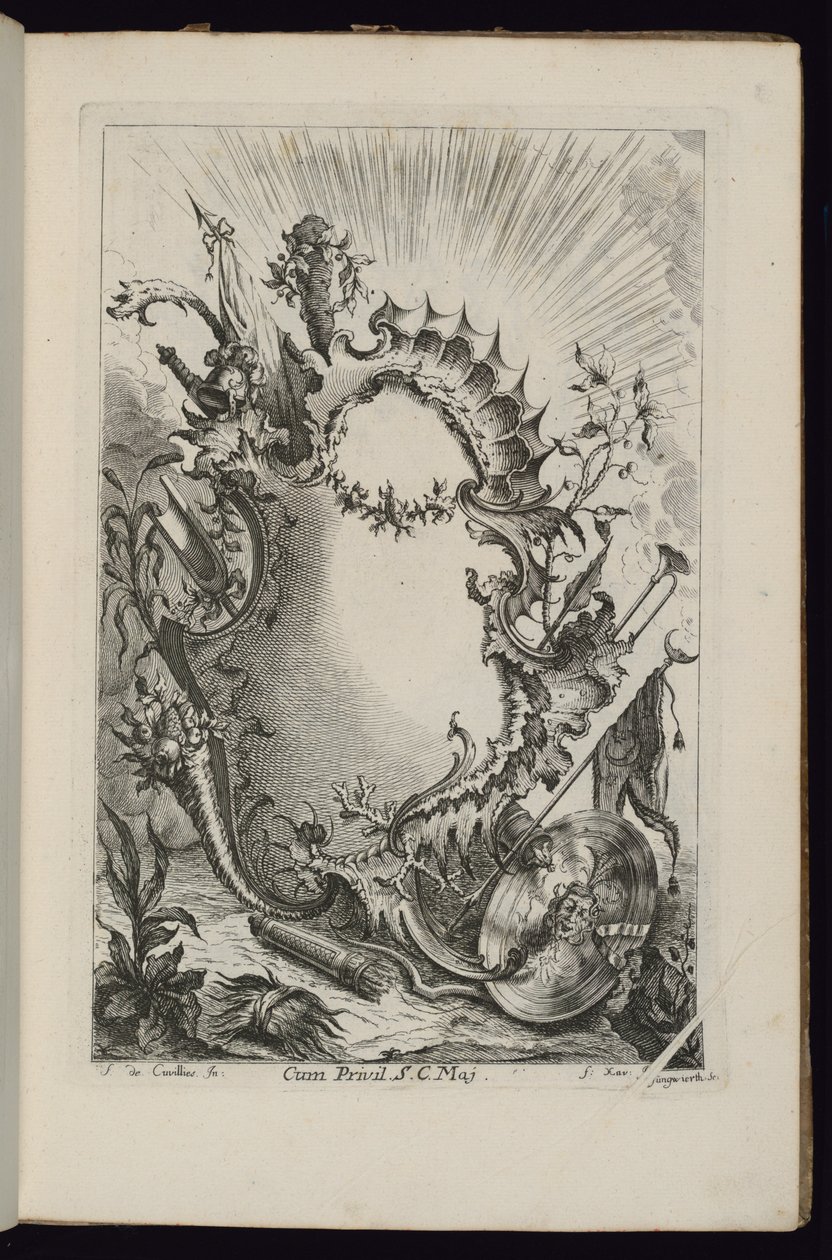 Cartouche with Armorial Trophy, Book of Cartouches for Different Uses by François de Cuvilliés the Elder