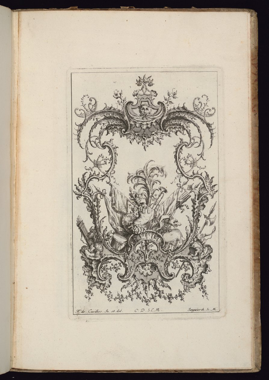 Cartouche with Armorial Trophy, Book of Ornaments by François de Cuvilliés the Elder