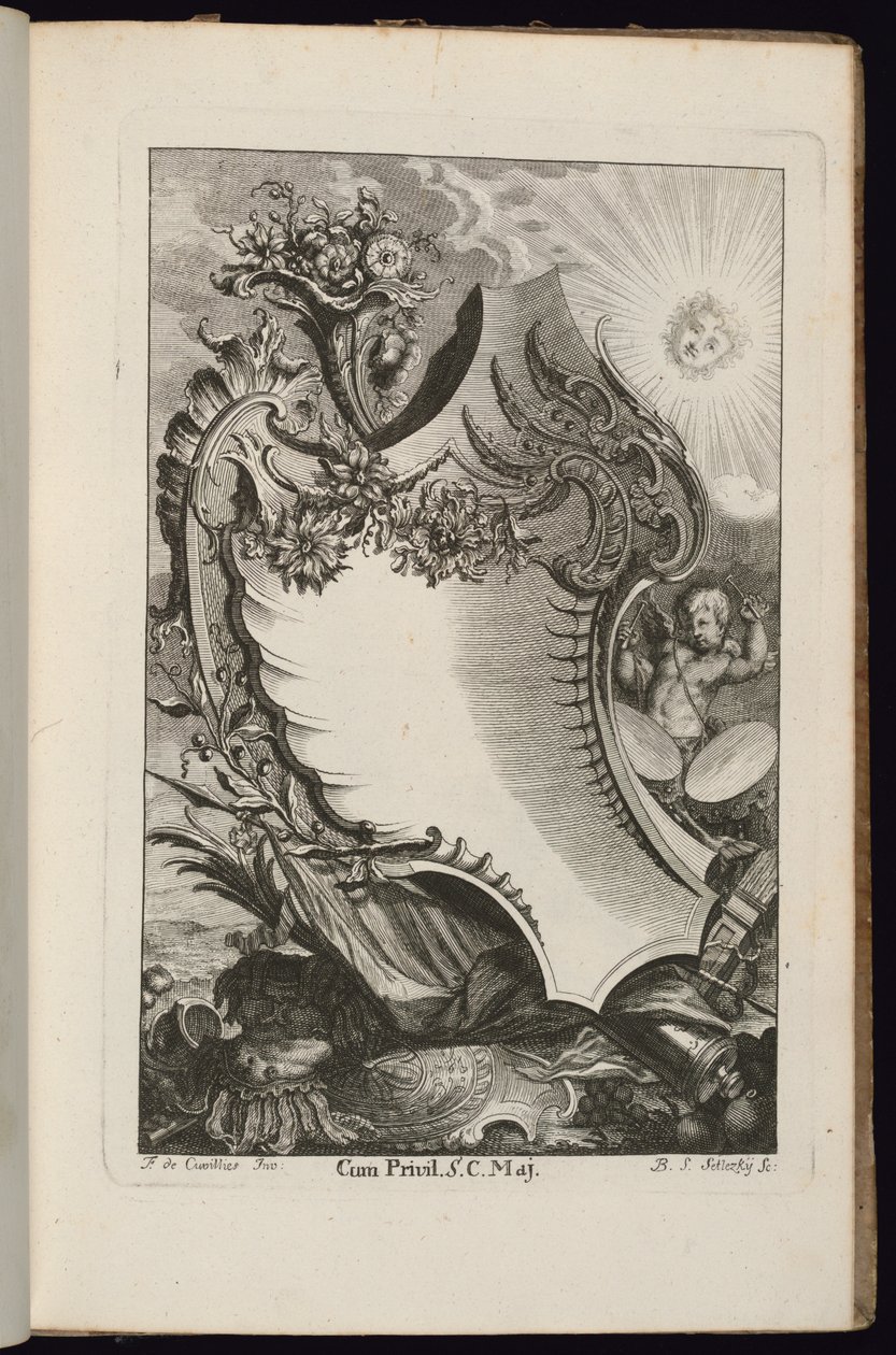 Cartouche with Cornucopia and Sun, Book of Irregular Cartouches by François de Cuvilliés the Elder