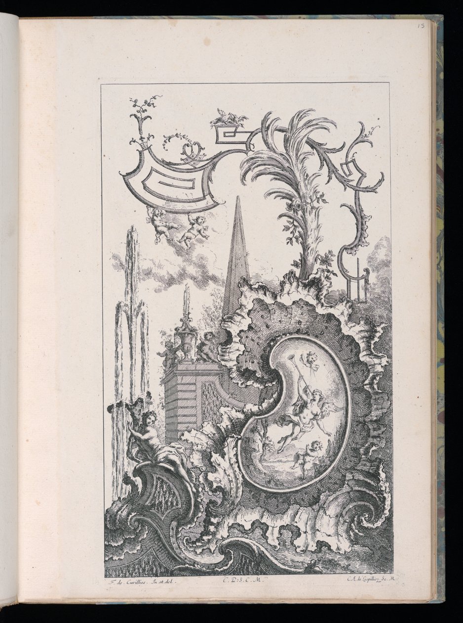 Cartouche with Obelisk and Palm, New Book of Fantasy Pieces by François de Cuvilliés the Elder