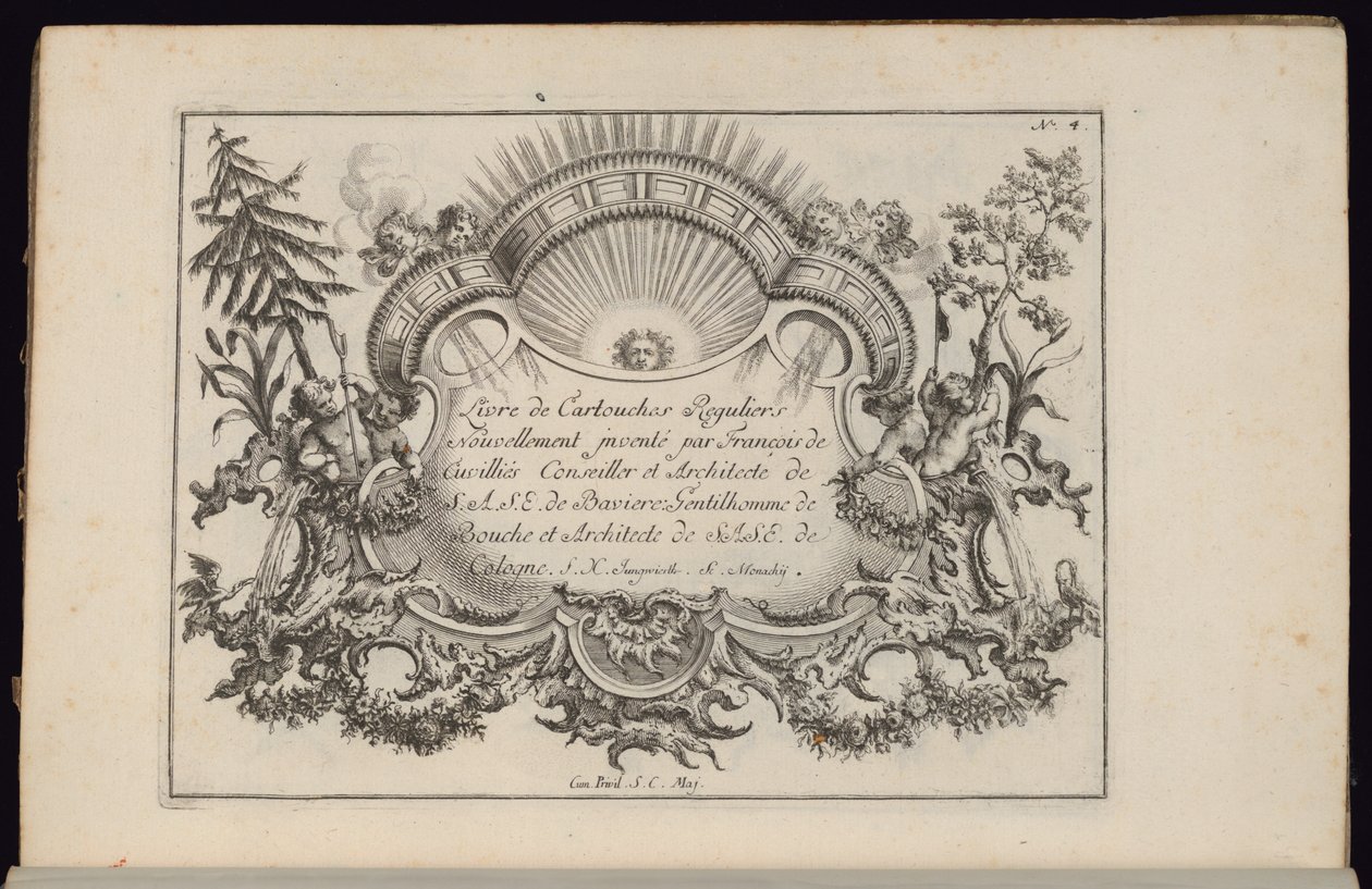 Cartouche with Sun and Four Winds, Book of Regular Cartouches by François de Cuvilliés the Elder