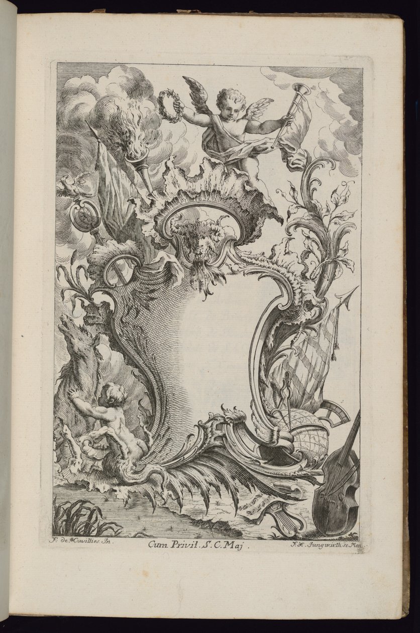 Cartouche with a Genius, Book of Cartouches for Different Uses by François de Cuvilliés the Elder