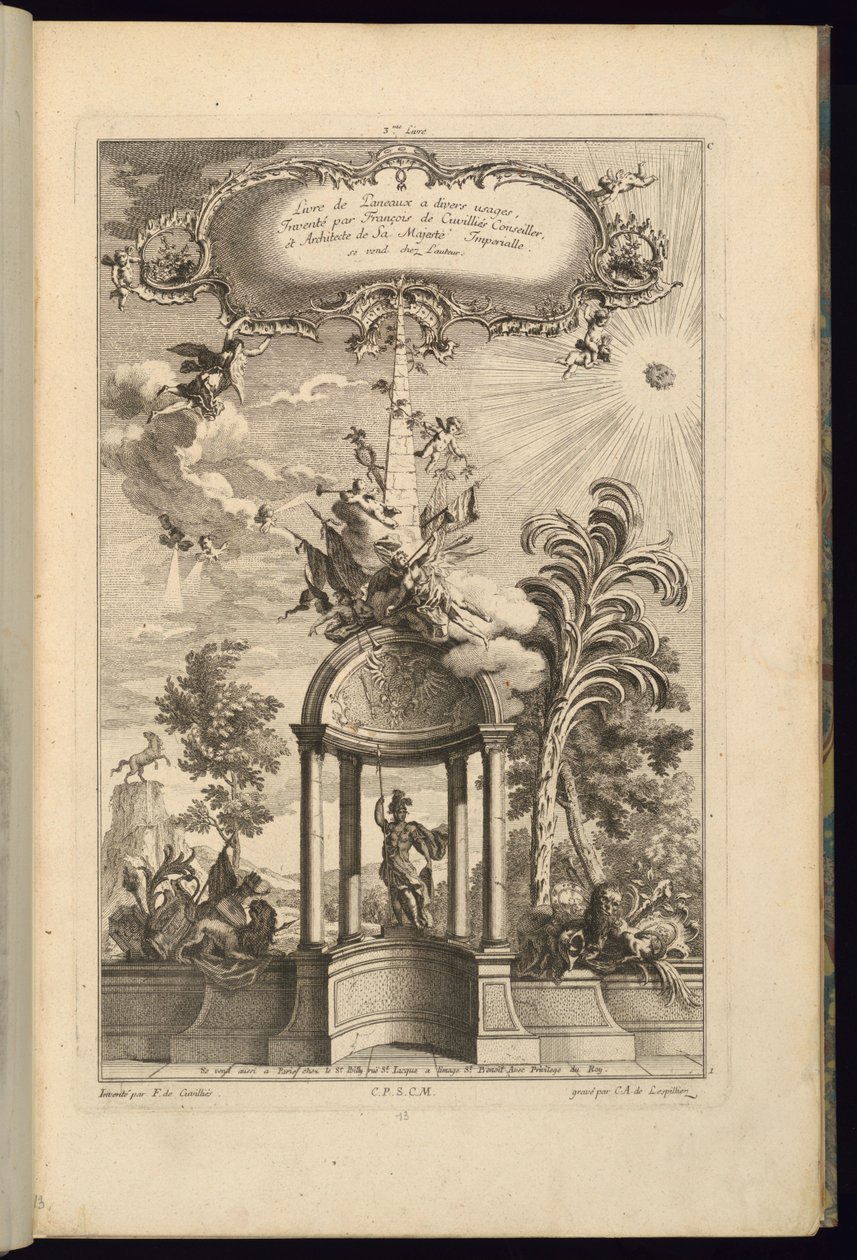 Design for Panels with Tempietto with Minerva, Crowned by an Obelisk and Victory by François de Cuvilliés the Elder