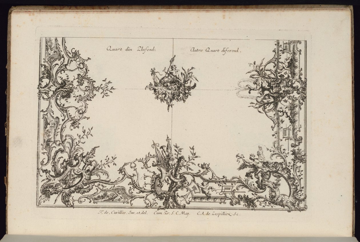 Two Quarters of a Ceiling, New Book of Irregular Ceilings by François de Cuvilliés the Elder