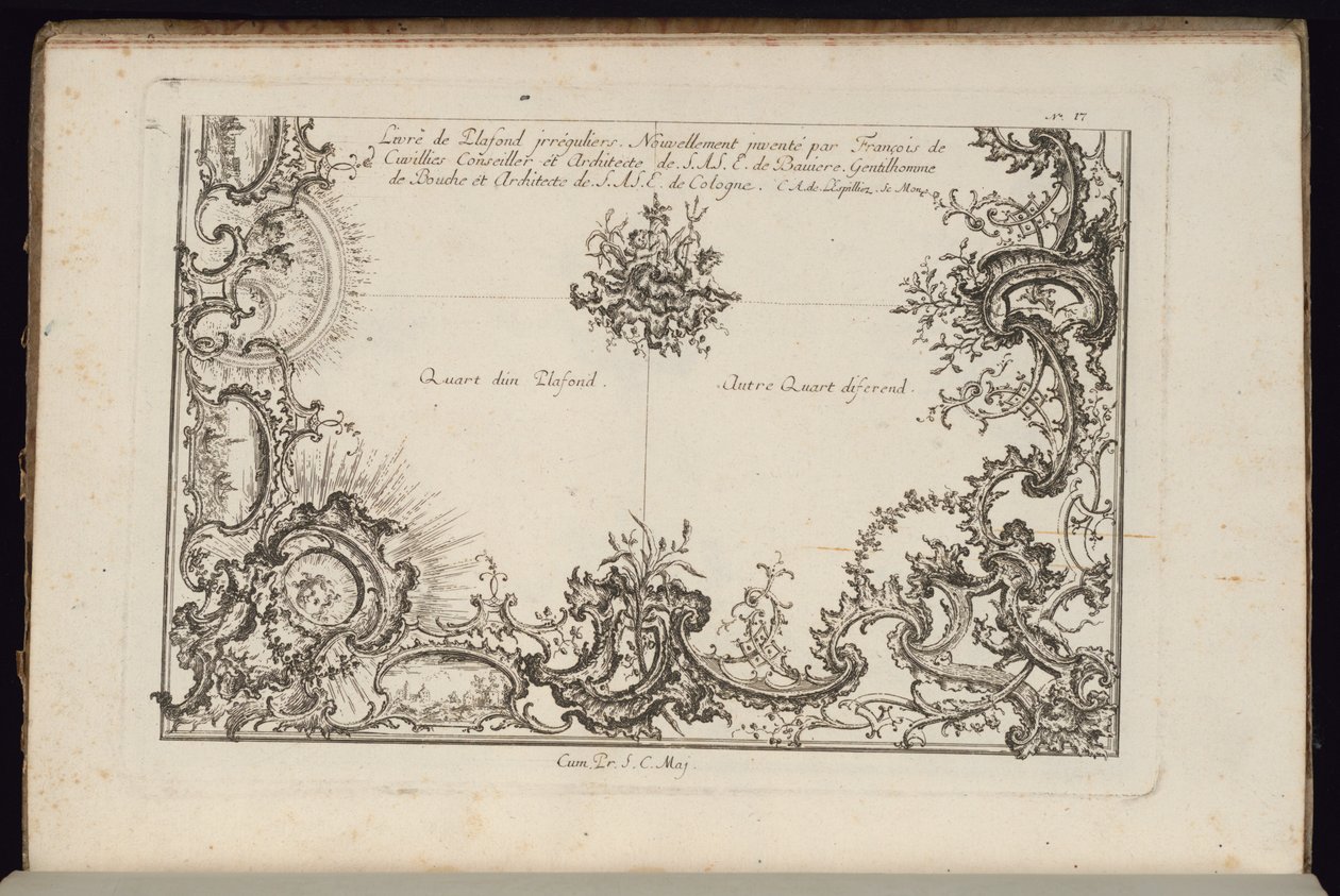 Two Quarters of a Ceiling, New Book of Irregular Ceilings by François de Cuvilliés the Elder